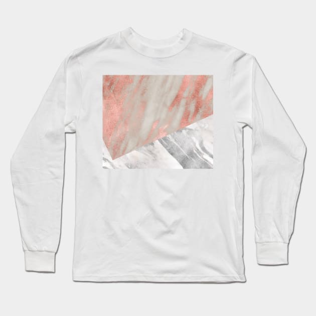 Rose gold marble - industrial concrete chrome Long Sleeve T-Shirt by marbleco